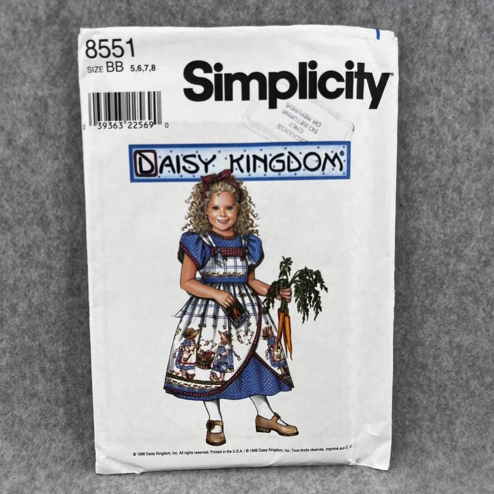 Uncut Simplicity Daisy Kingdom 8551 Girls Dress Pinafore BB 5-8 Sewing Pattern‎